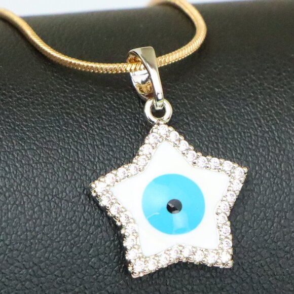 "Star Evil Eye Pendant in Rose Gold Plated Brass with CZ Detailing, XPPT1820 - Picture 1 of 13